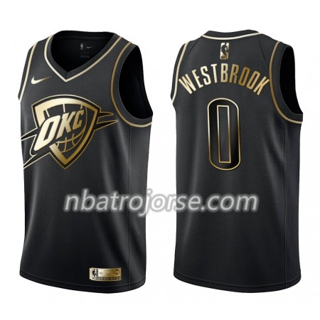 Män Oklahoma City Thunder Tröja Russell Westbrook 0 Nike Svart Guld Edition Swingman